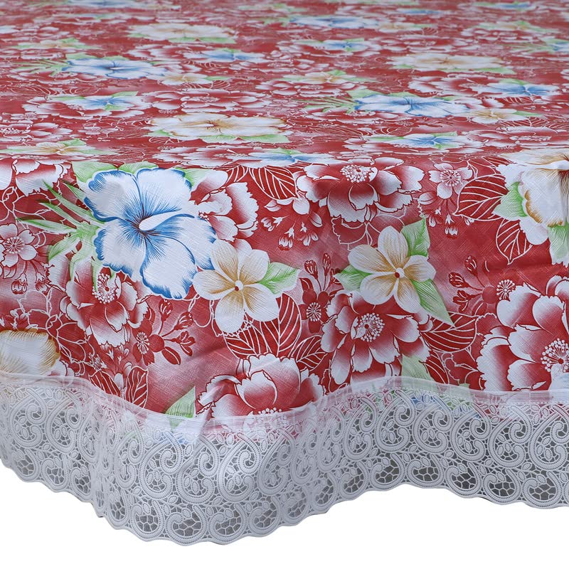 Image of Dakshya Industries Printed PVC Plastic Flowered 4 Seater Round Shape Table Cover (Size- 60 Inches Round)