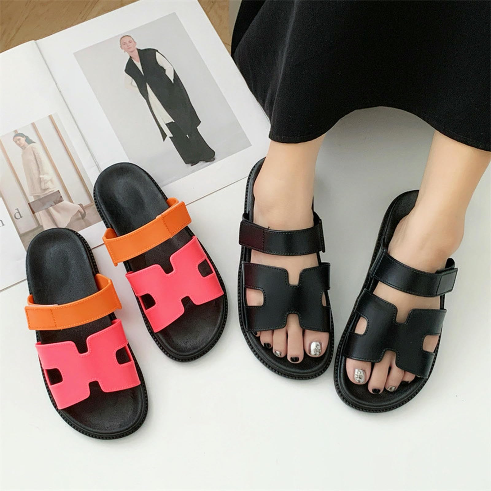 Sandali alla Moda da Donna per Vacanze al Mare, attività All'aperto, Spostamenti A Casa E Comfort Casual-nero-40 41