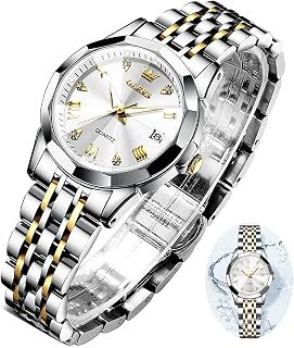 Watch for Women Analog Quartz Date Watch Small Dial Rose Gold Watch with Stainless Steel Strap Fashion Diamonds Dress Luminous Waterproof Ladies Watches, Rose Gold Strap White Dial, round, dress watch