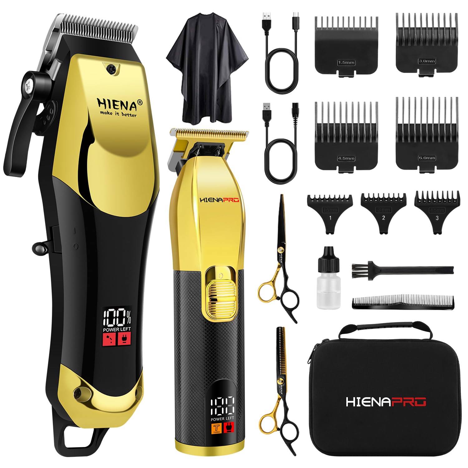 HIENA PRO Profi Haarschneidemaschinen-Set für Männer, Schnurloses Haarschneider, Folienrasierer, Barttrimmer, Nasentrimmer Komplettes Set, Elektrischer Haarschneide-Kit mit 7 Führungskamm (229 Set)