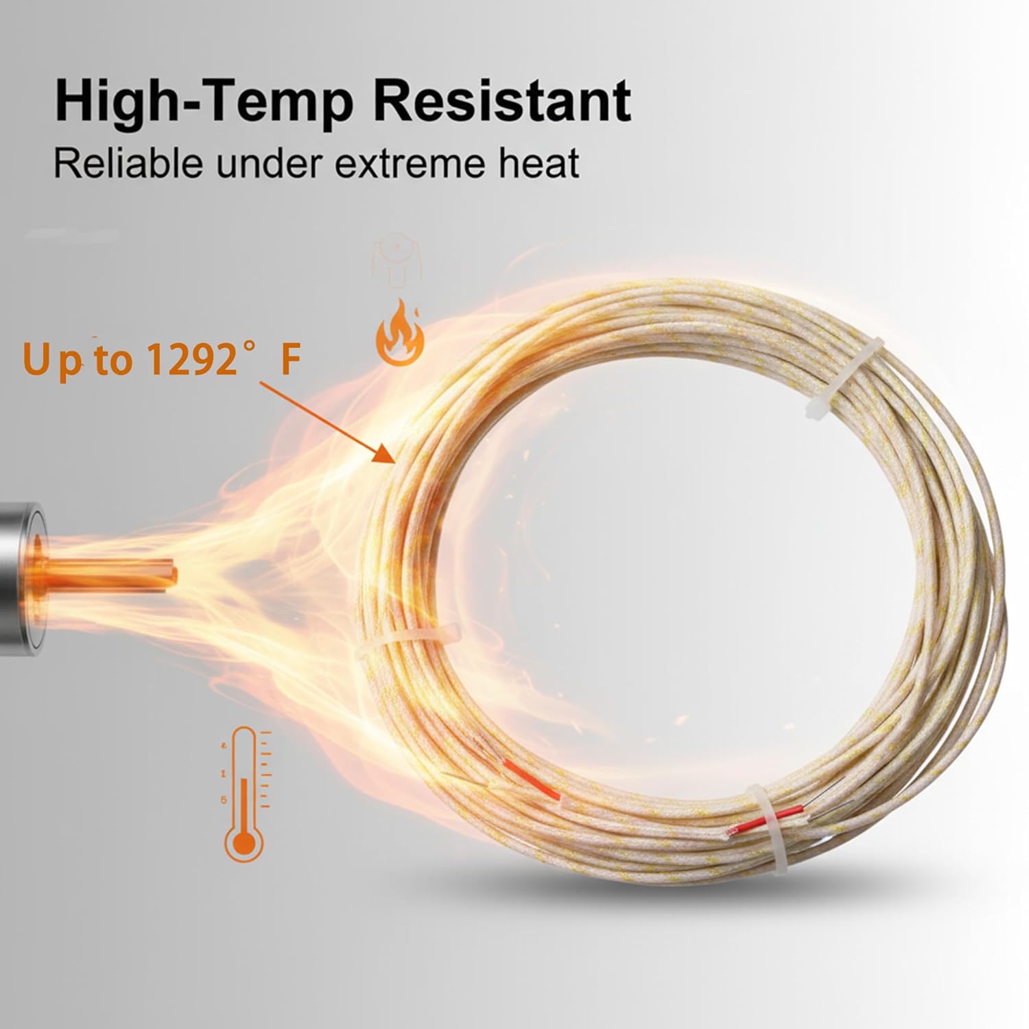 Professional-Grade Type K Thermocouple Wire, AWG 24, Fiberglass Insulated, 700°C High-Temperature Resistant, 10-Yard (9.1)