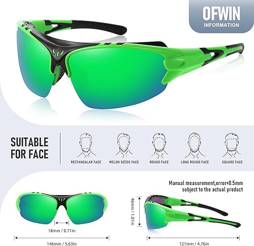 Miniatura 3 de Ofwin Gafas de sol polarizadas deportivas para hombres y mujeres, para pesca al aire libre, béisbol, ciclismo, ciclismo, protección UV400