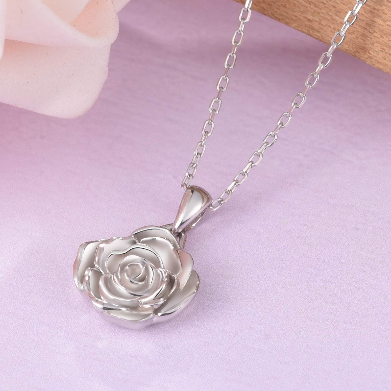 BEILIN 925 Sterling Silver Rose Flower Necklace Rose Pendant Necklaces Jewelry for Women - Image 5