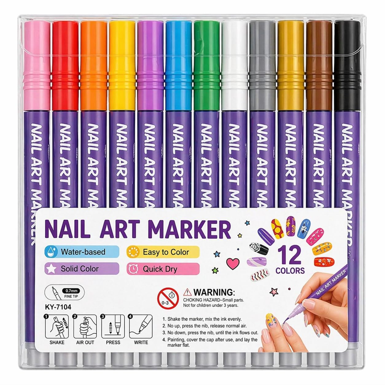 12 Colors Nail Painting Marker Set | 0.7mm Ultra Fine Waterproof Nail Art Pens | Quick Dry DIY Nail Decoration Kit for Women, Girls, Beginners, Professionals & Home Use-image-41
