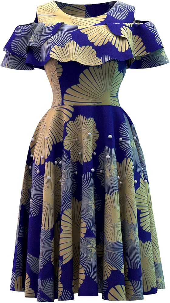 Amazon.com: African Dresses for Women A-line Knee-Length Dress Traditional  Ankara Kente Print Evening Dress : Clothing, Shoes & Jewelry