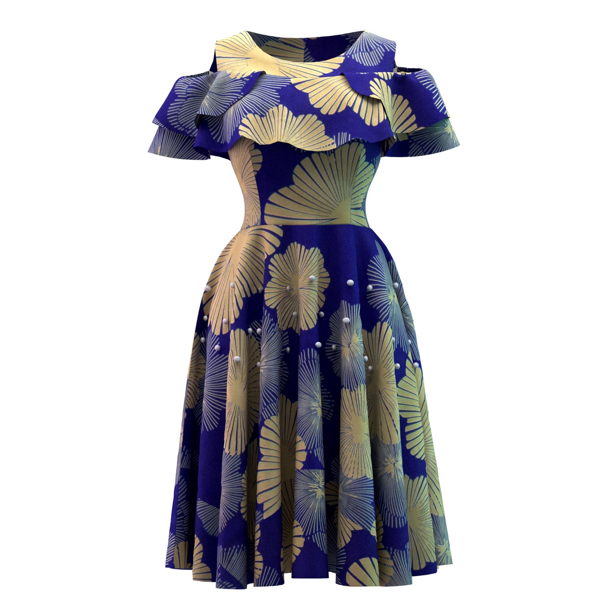 ABCWAX African Dresses for Women A-line Knee-Length Dress Traditional Ankara Kente Print Evening Dress