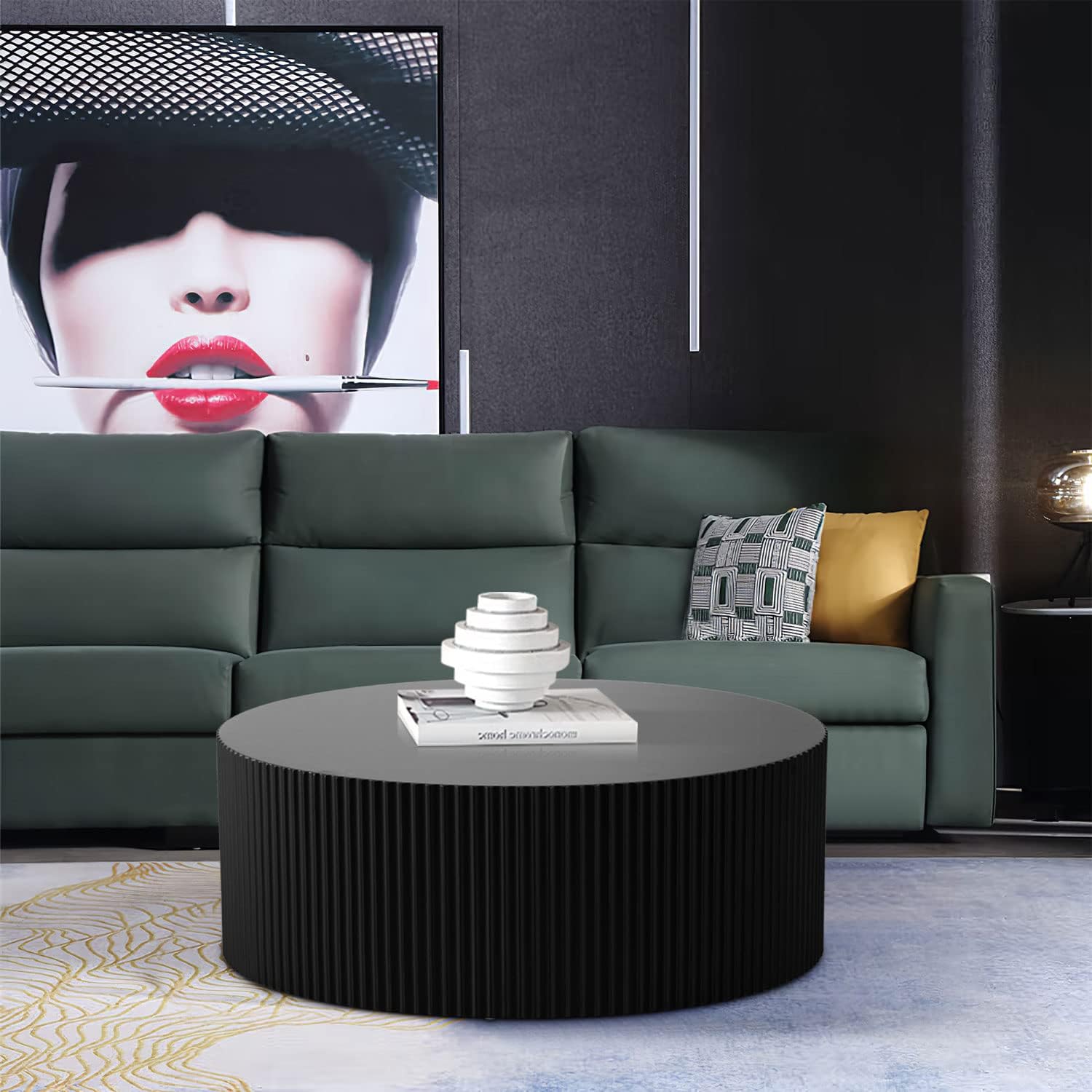 Round Coffee Table, Mid Century Table Coffee Living Room Modern Coffee Table, Side Table Accent Furniture Modern Round Coffee Table for Living Room, Office, Bedroom,Black