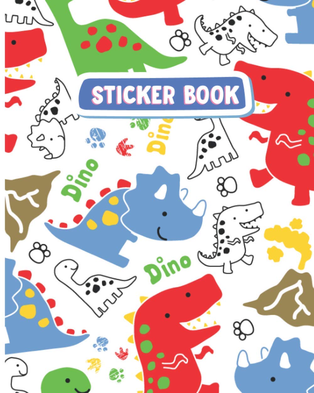 Blank Sticker Book: Dinosaur Pattern Cover Blank Sticker Collecting Album Book For Boys Girls and Kids