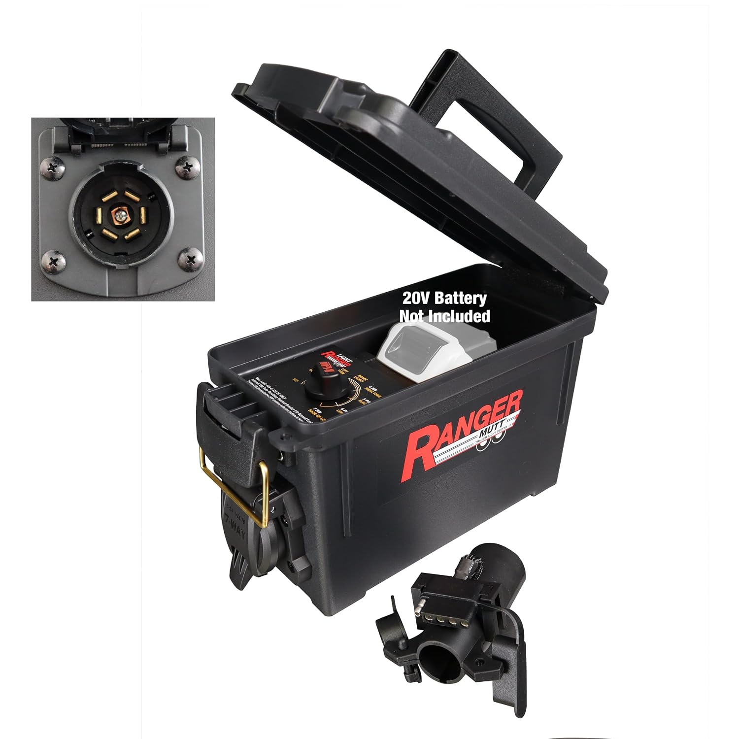 Innovative Products of America Light Ranger MUTT®: USA Made Universal Portable and Water-Resistant Trailer Light Tester with 7-Way Spade Pin Style with Adapter (D20C Battery Adapter)
