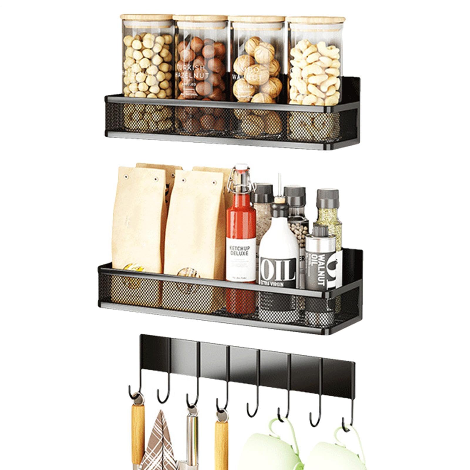 Estante magnético para condimentos para refrigerador, organizador de metal de 3 piezas con ganchos, estante magnético para condimentos para, para cocina, hogar, almacenamiento, gabinete, tarro