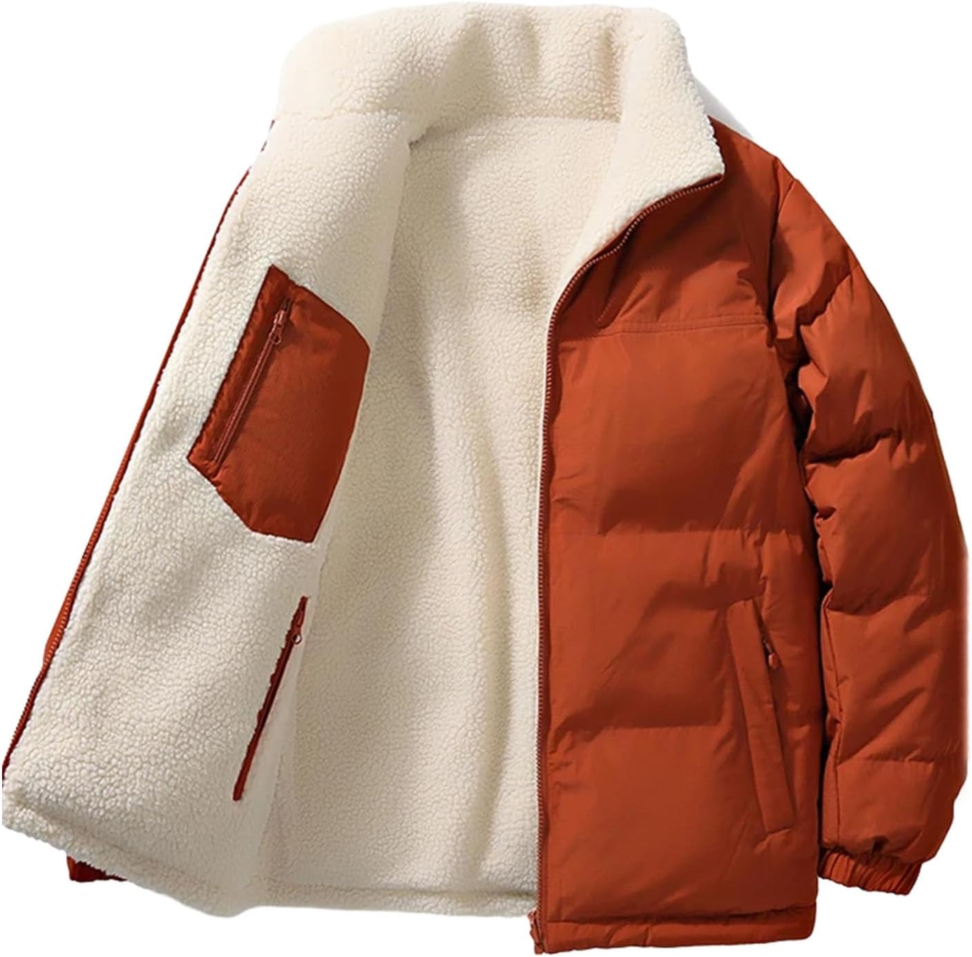 Men's Stand Neck Lamb Wool Cotton Jacket Coat Thickened Warm Lamb Down Loose and comfortable Top