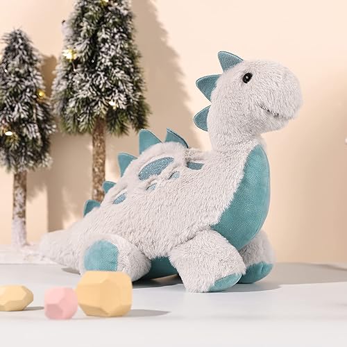 Miniatura 7 de TCBunny Juguete de peluche de dinosaurio bebé para dormir, 15 pulgadas, Stephan (Estegosaurio-gris)