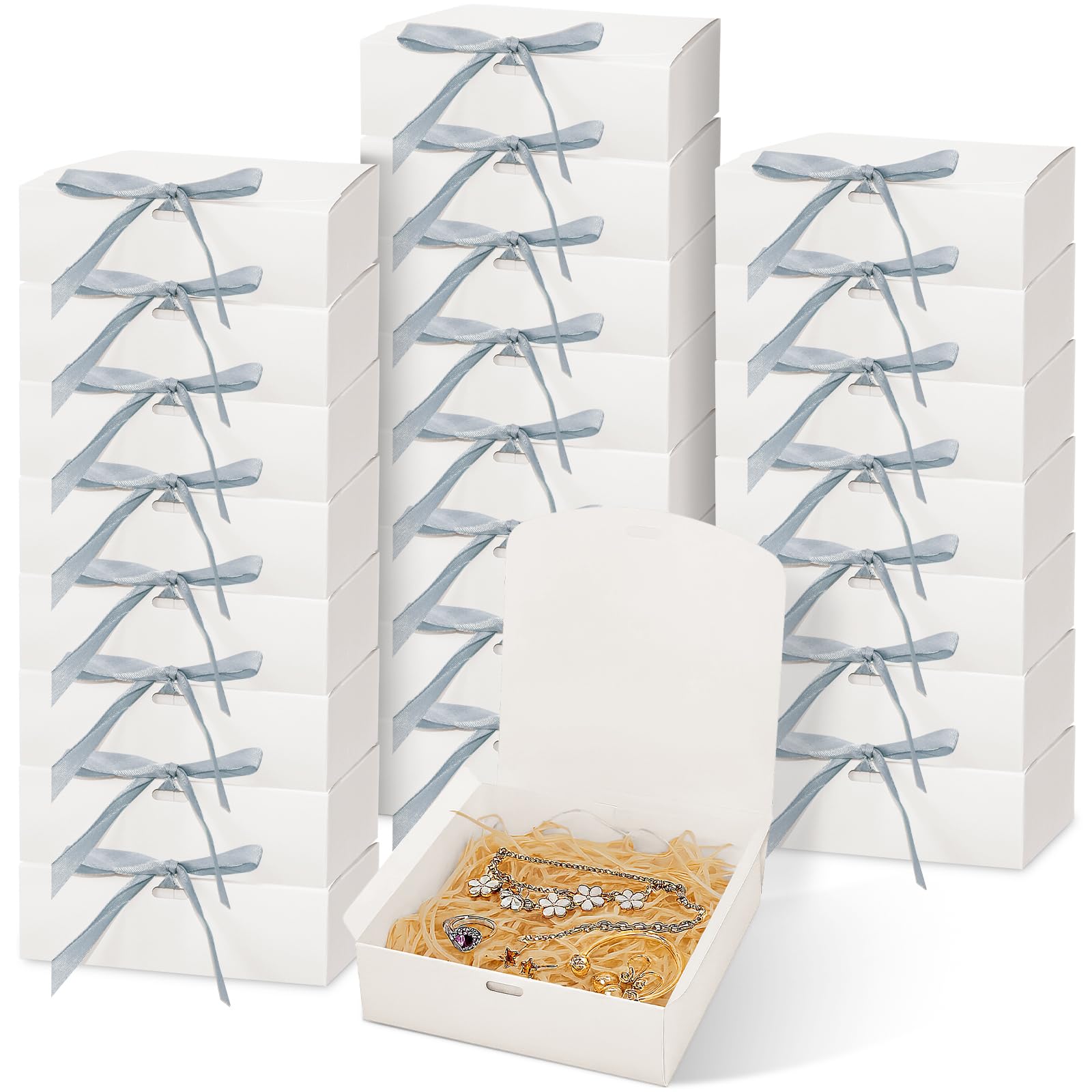 30 Pack White Small Gift Boxes with Lids, 16x16x5 cm Cardboard Present Boxes Bulk, Square Kraft Favour Boxes for Jewellery Wedding Hen Party Birthdays & Business Packaging