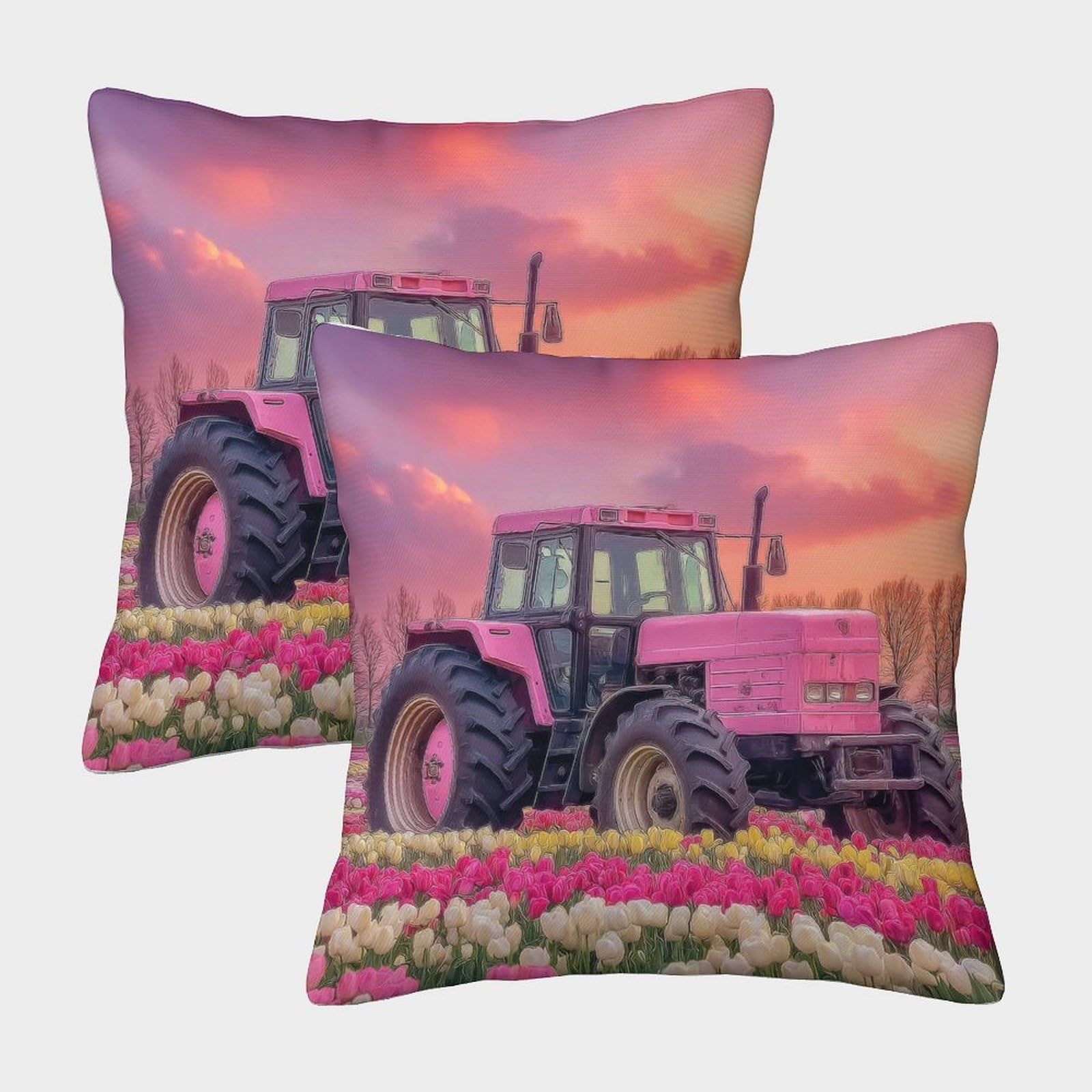 QFVANSIYO Pastoral 3D Printed Tractor Pillowcase Microfiber Bedroom Decor Tractor Pattern Pillow Cover for Teens Adults 45x45cm