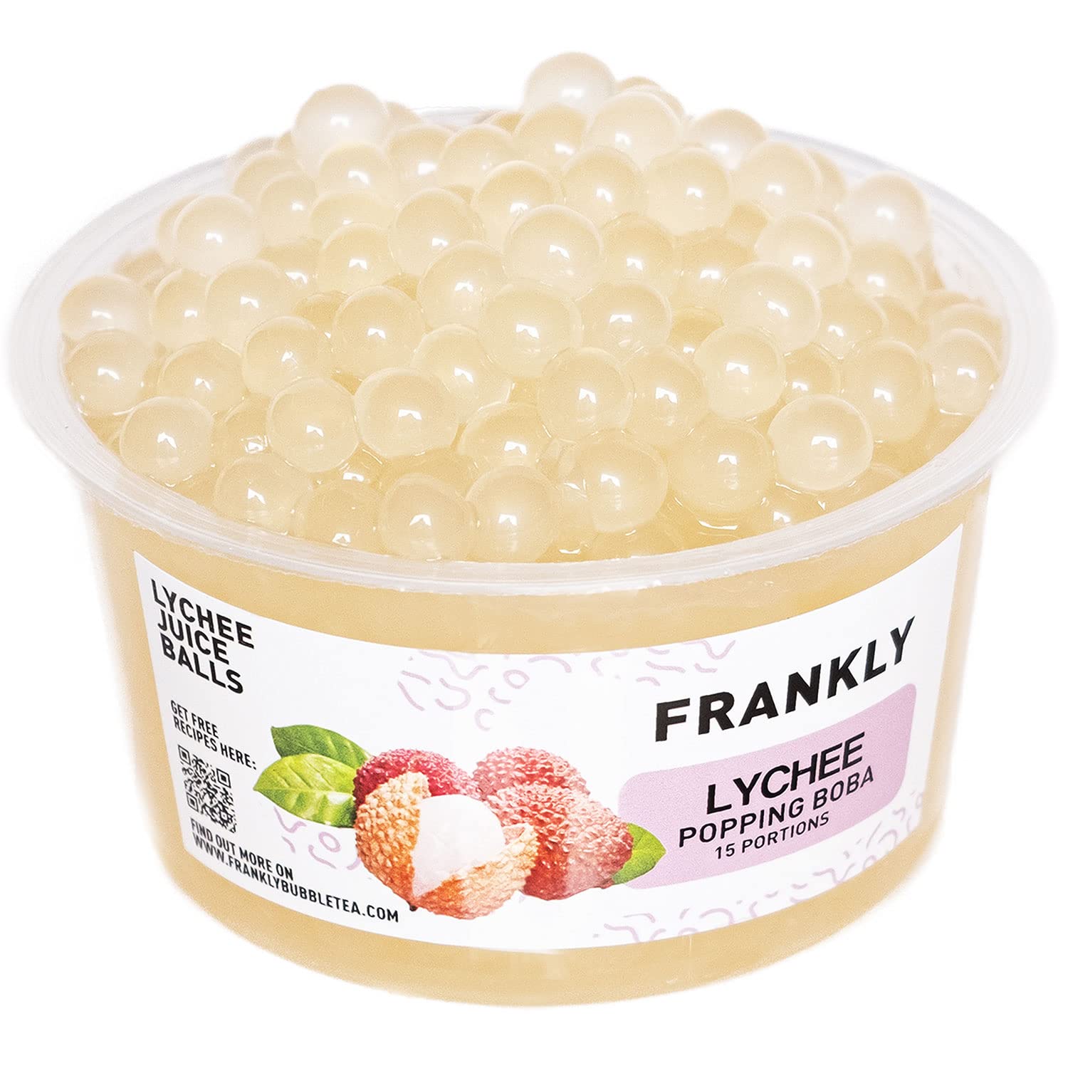 FRANKLY Popping Boba al Litchi, barattolo da 450gr - Per Bubble Tea, Yogurt, Torte e Dolci