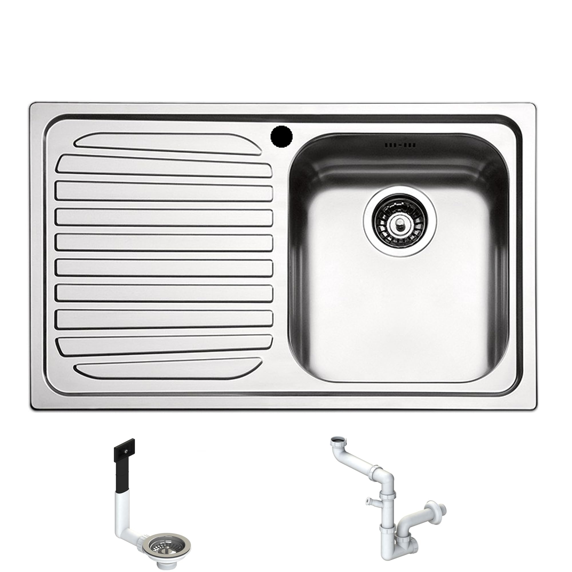 LG791LVS● Lavello Incasso Cucina FHULLER Mod.LAGUNA 79x50 1 Vasca Destra e Gocciolatoio Sinistro, Spessore Acciaio 7/10 con Vasche Profonde H 19,4 Realizzato in Acciaio Inox Spazzolato Made in Italy