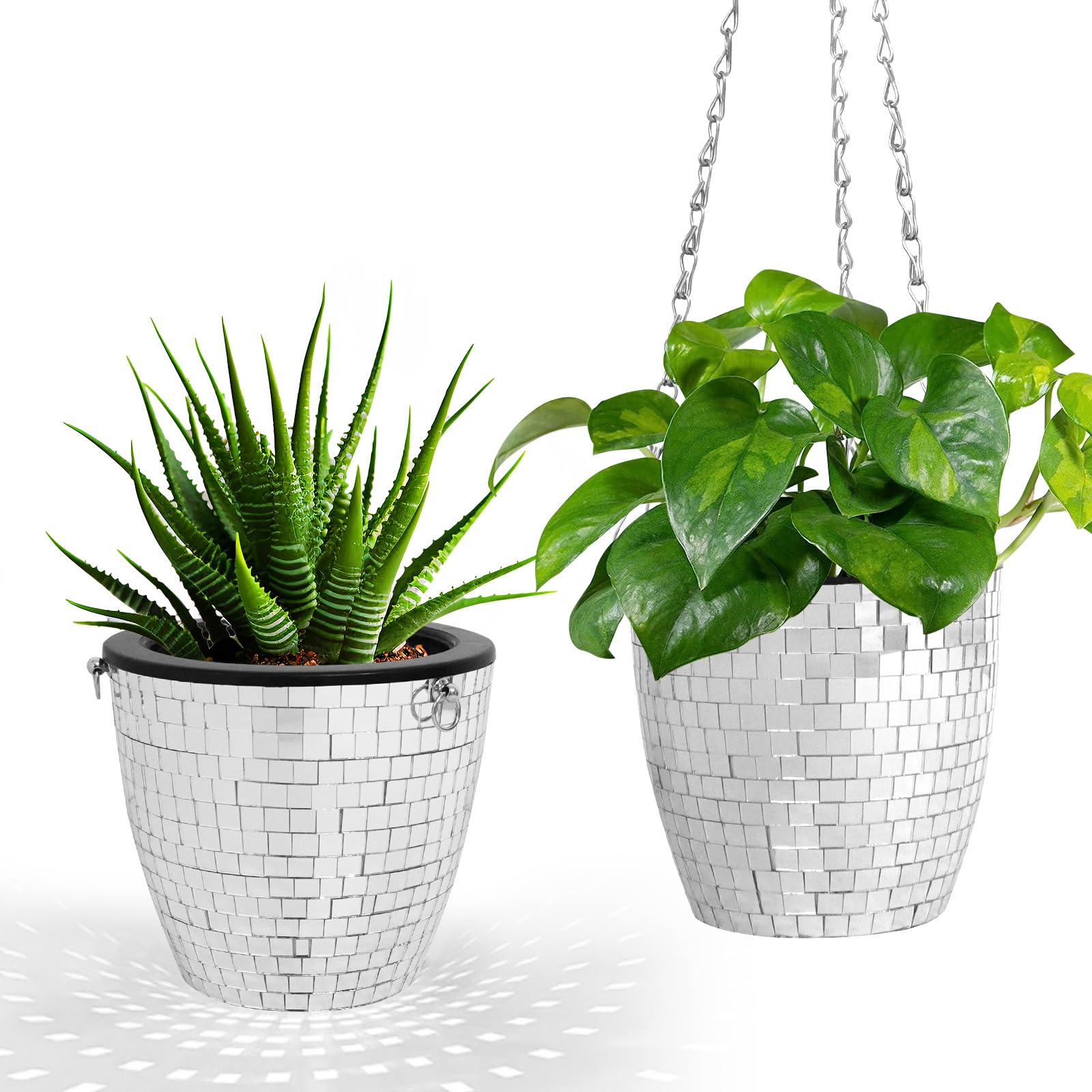 Moonoom Lot De 2 Pots De Fleurs Disco Argentés 10,2 Cm à Suspendre - Décoration Intérieur Extérieur