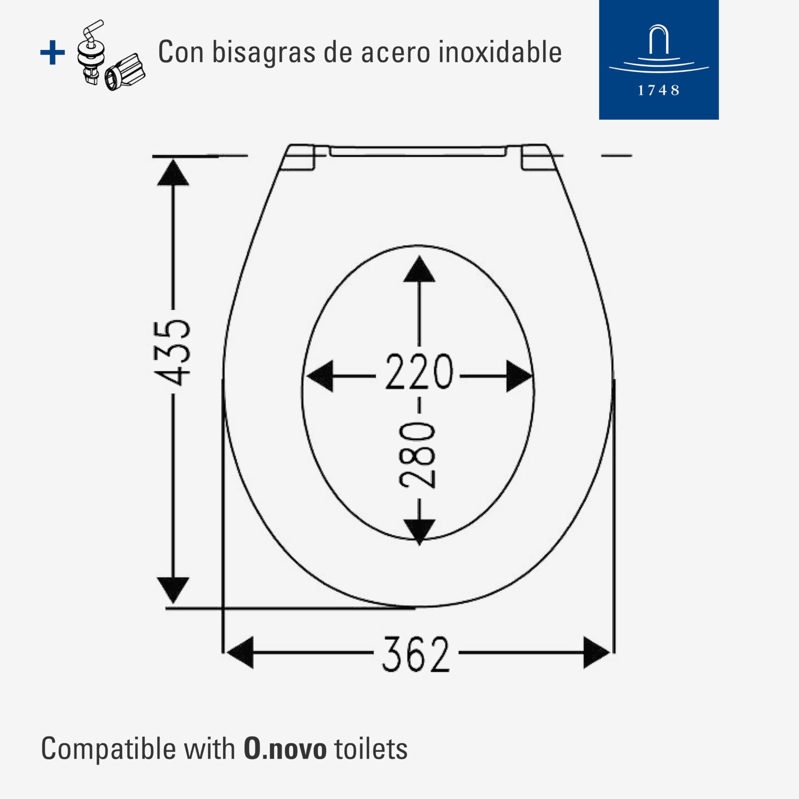 Villeroy & Boch O.novo, asiento de inodoro - Tapa de WC con diseño semi Wrap-over de Duroplast resistente - Con bisagras de acero inoxidable - Diseño ovalado - Recambio original