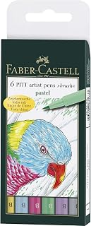 Canetas Artísticas Pitt Ponta Pincel (B) 6 Cores Pastel, A&G Faber-Castell