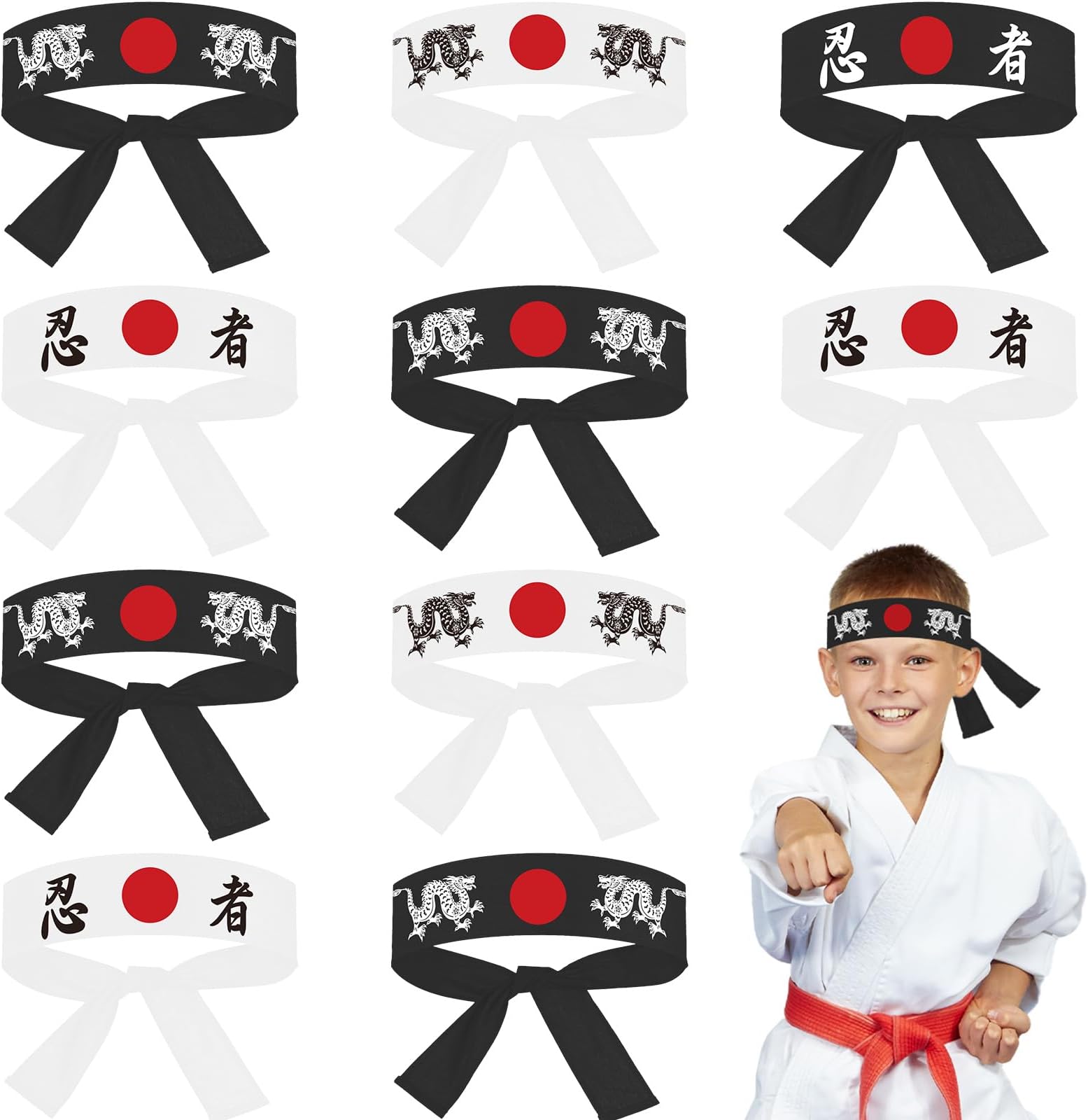 ZOIIWA 24Pcs Japanese Karate Headband Japanese Sushi Chef Bandana Headwear for Karate Sports Kitchen Cooking Headbands Supply for Birthday Party Favors
