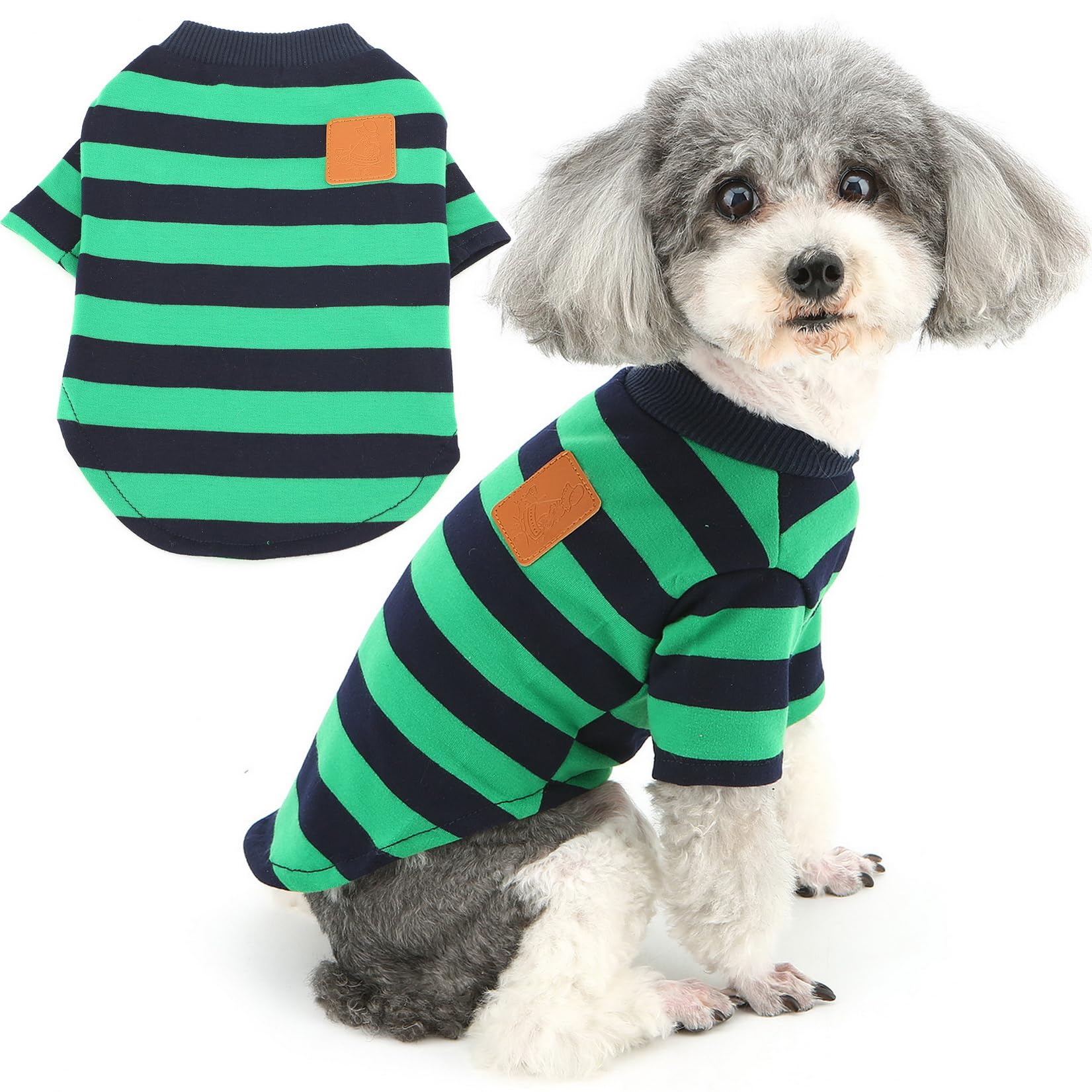Zunea Dog Shirts for Small Dogs Girl Boy Summer Puppy Clothes T Shirt Fashion Striped Tee Shirt Soft Breathable Short Sleeve Basic Shirt Pet Toy Poodle Chihuahua Yorkie Apparel Green L