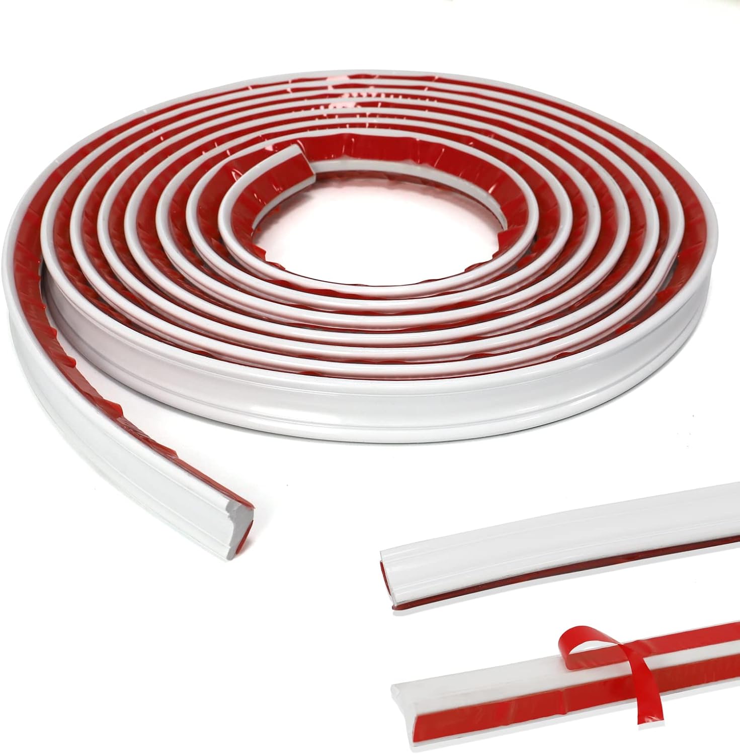 flexible trim caulk strip wall moulding trim, 1 in x16 ft peel and stick trim for wall corner deco, ceiling, backsplash tile edge, countertops, baseboard, floor(white) 1 in x 16 ft white