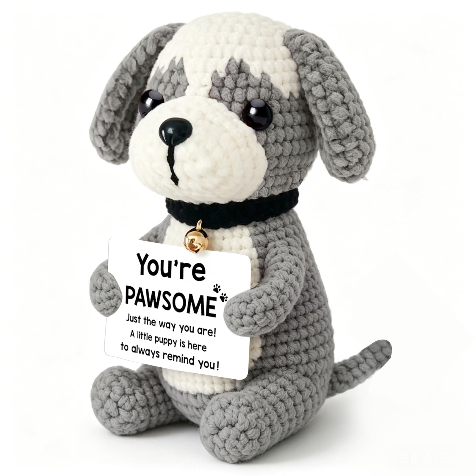 Dog Gifts for Women Girls Boys Positive Crochet Dog Mom Fathers Gifts for Men,Mini Handmade Funny Animals Birthday Cute Dog Decor Lover Gift for Women Men Mom Grandma Fathers Brother Friends Grey