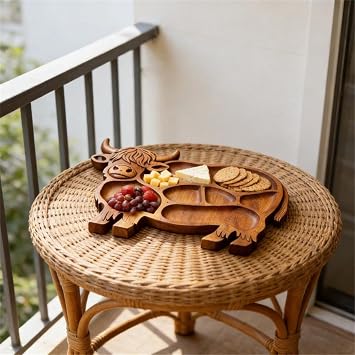 Highland Cow Wooden Charcuterie Board, Rustic Farmhouse Serving Platter with Divided Compartments, Multipurpose Cutting Board for Cheese Meat Fruit Snacks Home Party Holiday Gathering (A)
