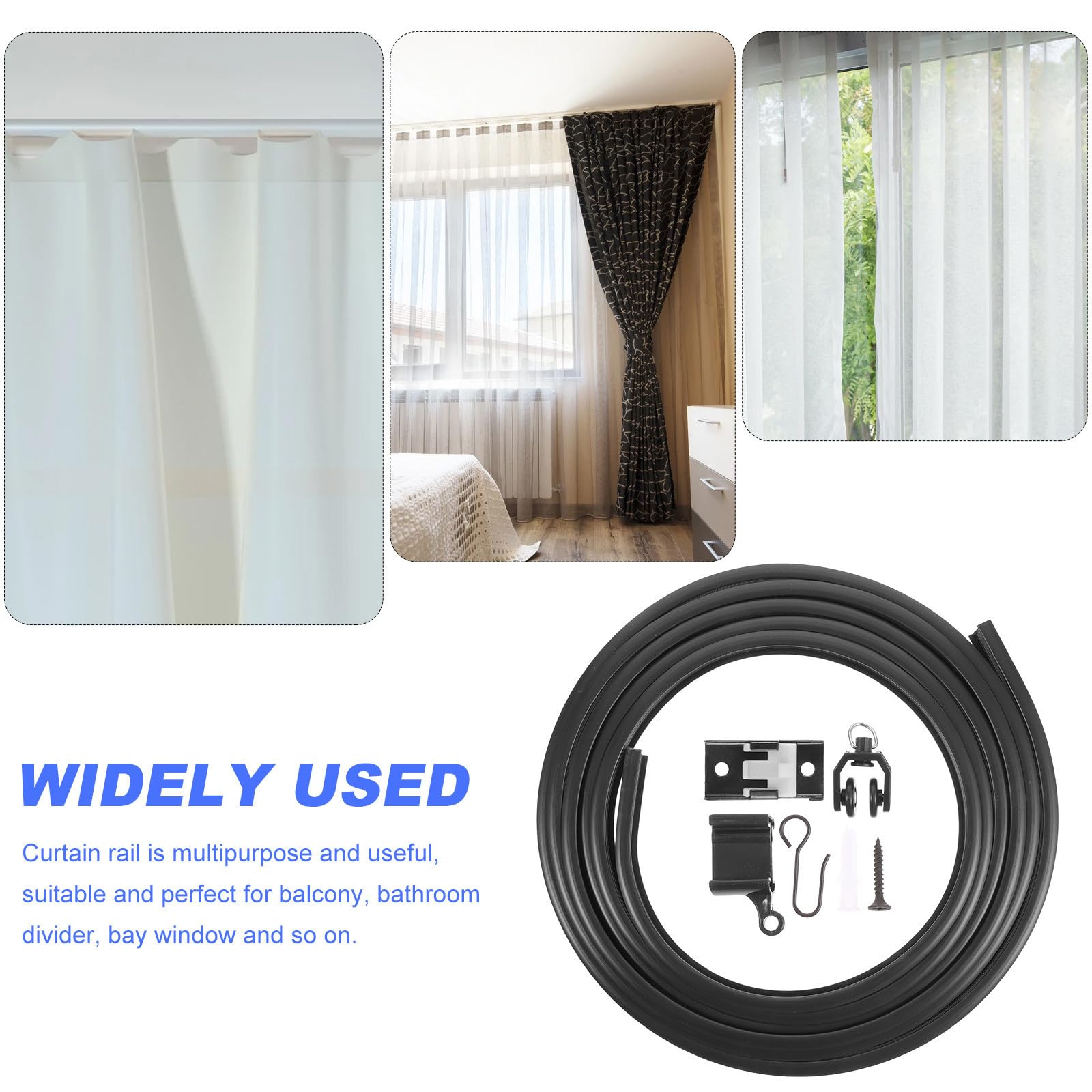 ULTECHNOVO Rail de Rideau Courbe Noir 5m, Flexible, 1 Set PVC Acier