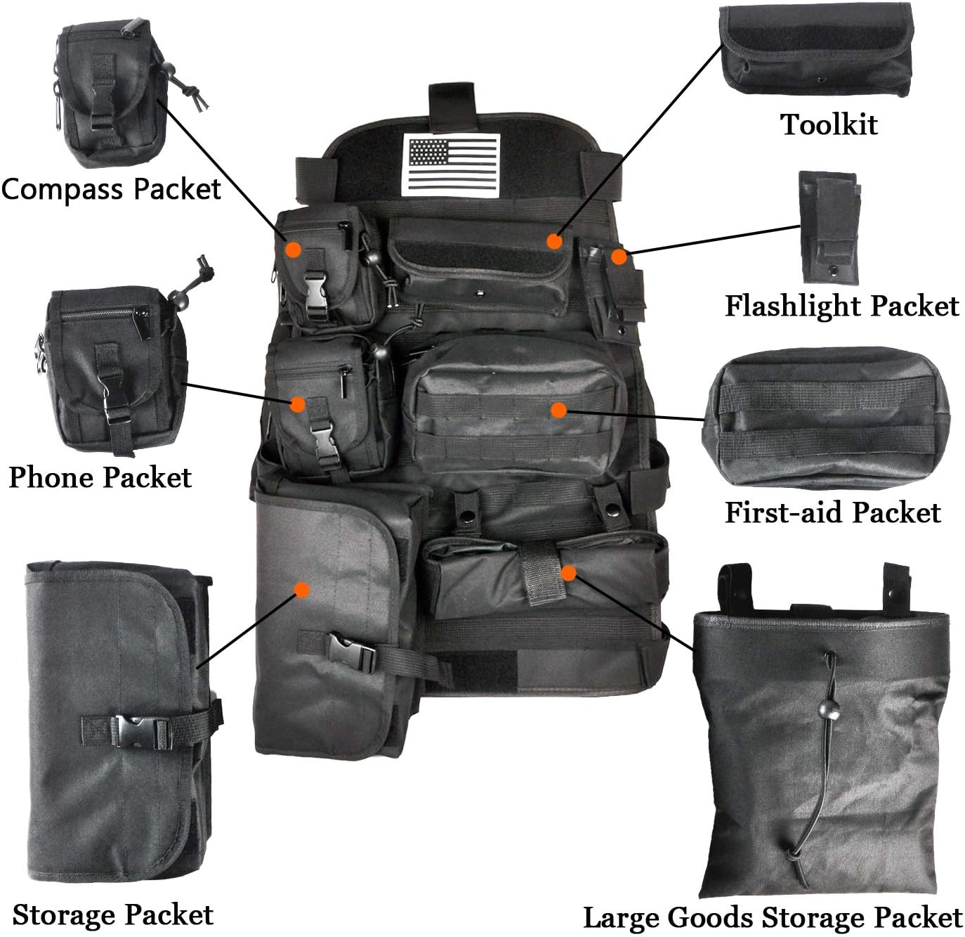 OMOTOR Universal Seat Cover Case with Organizer Storage Muti Pocket fit Jeep Wrangler Unlimited JK CJ TJ YJ Ford F150 Ridgeline Seat Protector Multiple Pockets