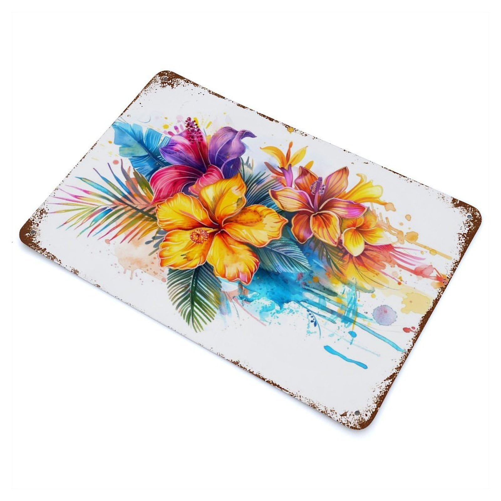 Flowers Watercolor 11.8"x7.9" Vintage Rust Metal Sign, Decorative Metal Wall Art for Living Room, Hallway And Home Decor