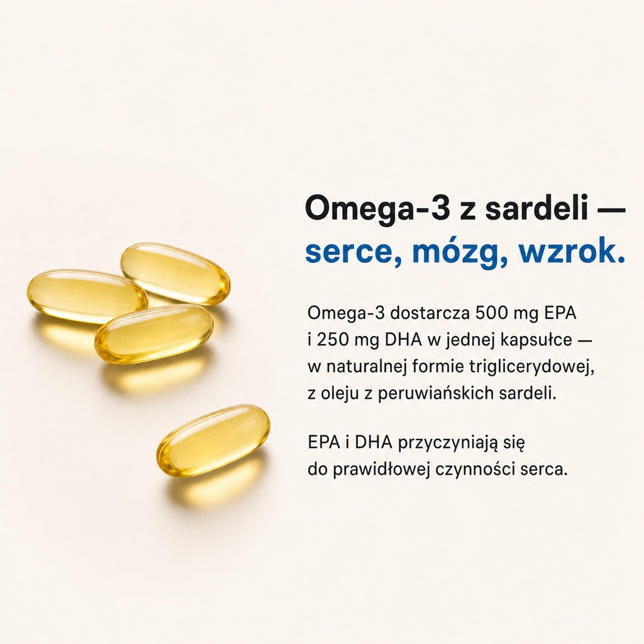 Omega 3 Kapsułki – 500 mg EPA + 250 mg DHA, Olej Rybi Forma Triglicerydowa – EPA i DHA Przyczyniają się do Prawidłowej Czynności Serca – Certyfikat IFOS (60 Kapsułek, 2 Miesiące)