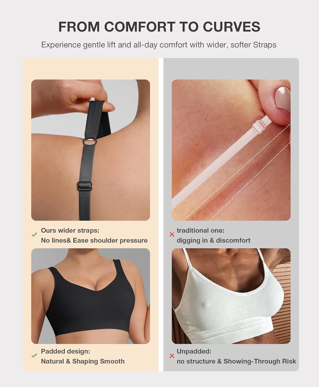 Wireless Push Up Bra for Women No Underwire Comfort Soft Daliy Bras, Wirefree Bralette Full Coverage Support Bras with Straps Black - Image 4