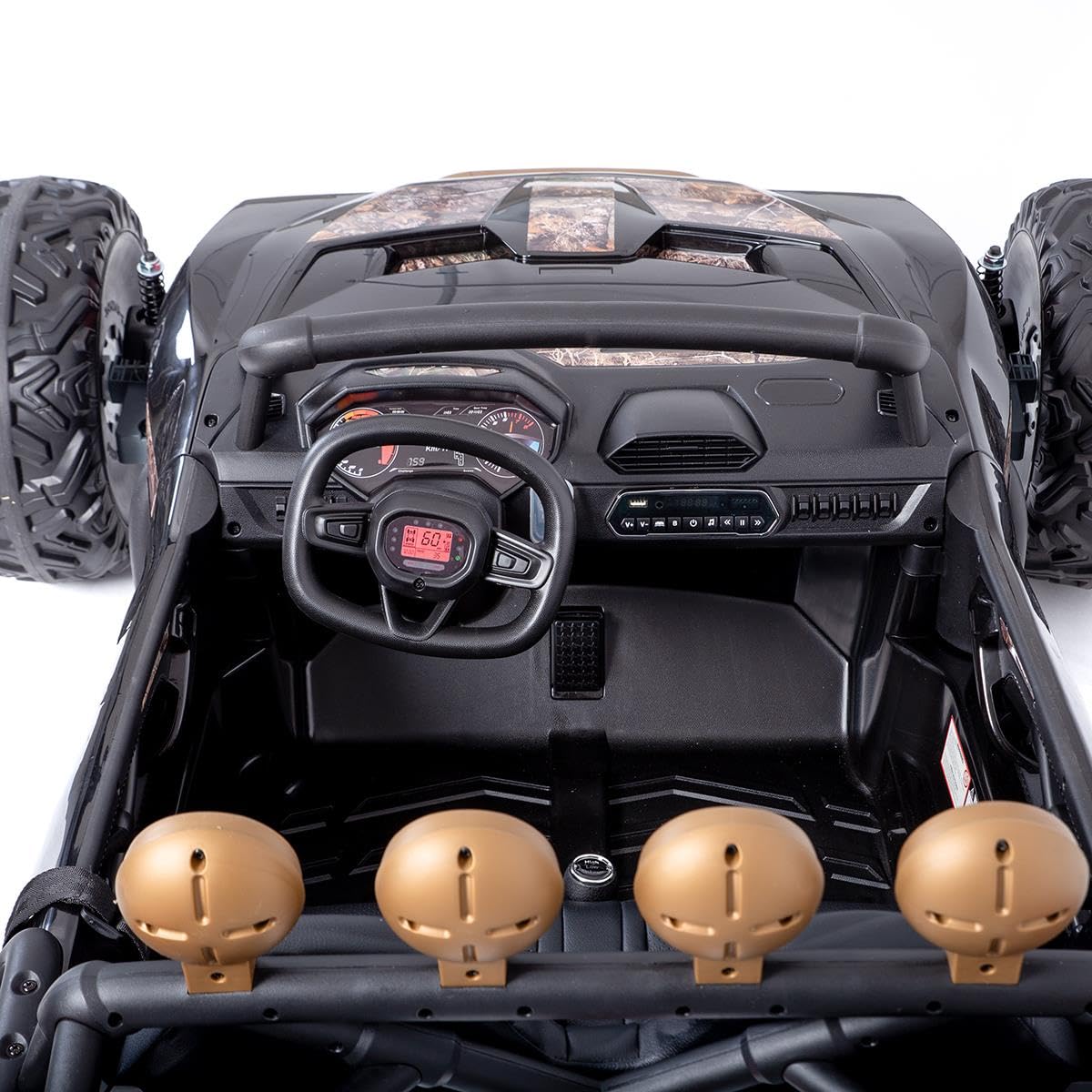 Allpax Elektro Kinderfahrzeug Riesen Buggy 168 cm – 24V Akku, 2×250W Motor, 2-Sitzer, 2,4 GHz Fernbedienung, MP3/USB/Bluetooth, Ledersitz & Eva-Reifen – Camouflage Schwarz
