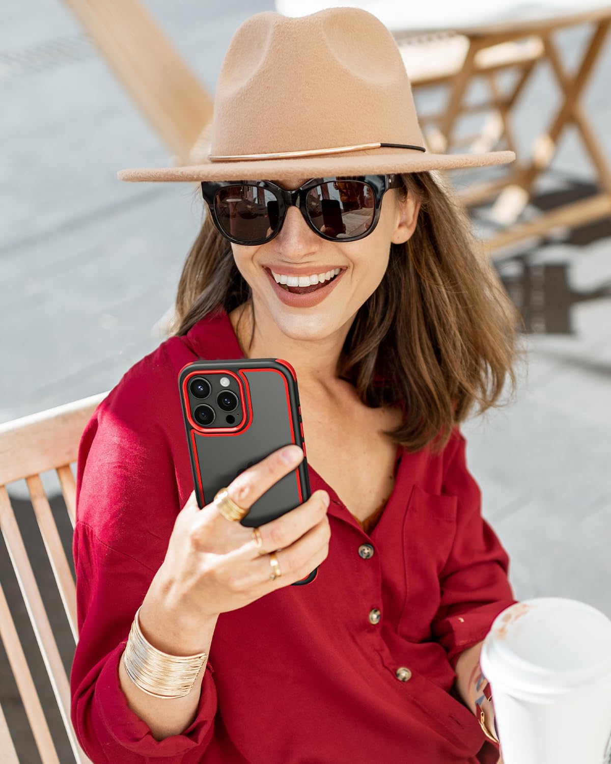 Mobnano Compatible with iPhone 16 Pro Max Case, with Multicolor Protective Shockproof Bumpers, Crystal Clear Back Not Yellowing Anti-Scratch Hard PC Back & Soft Silicone TPU Frame Cover - Black/Red - Image 7