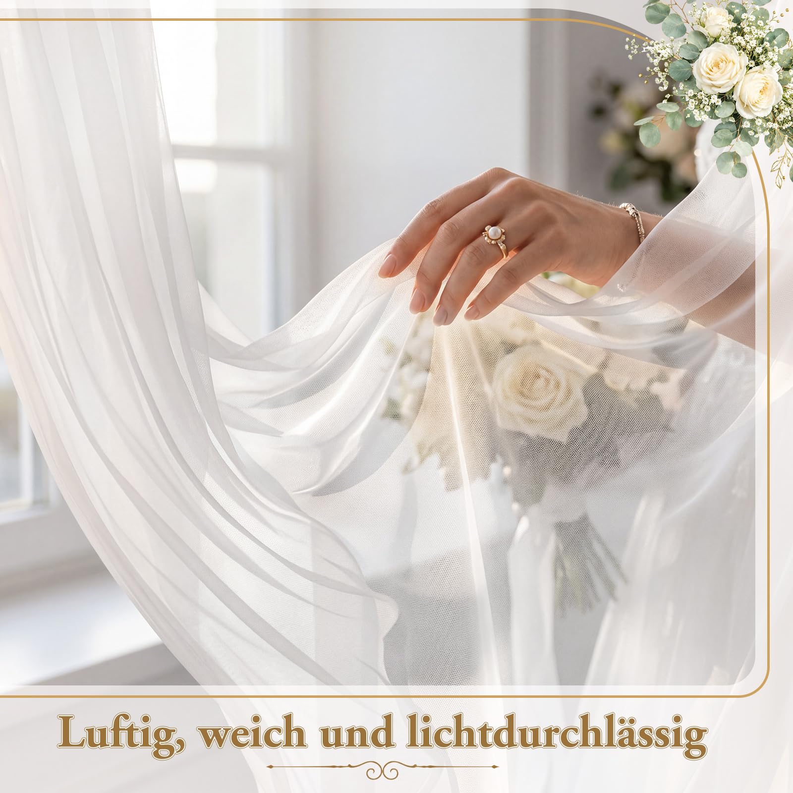 Namalu 6 Arche Tenture Mariage 75 x 500 cm Rideau en Tulle Blanc Voilage Blanc Drapé en Organza Rideau de Gaze pour Décoration de Mariage Cantonnière Décorative Cérémonie Fête Toile de Fond