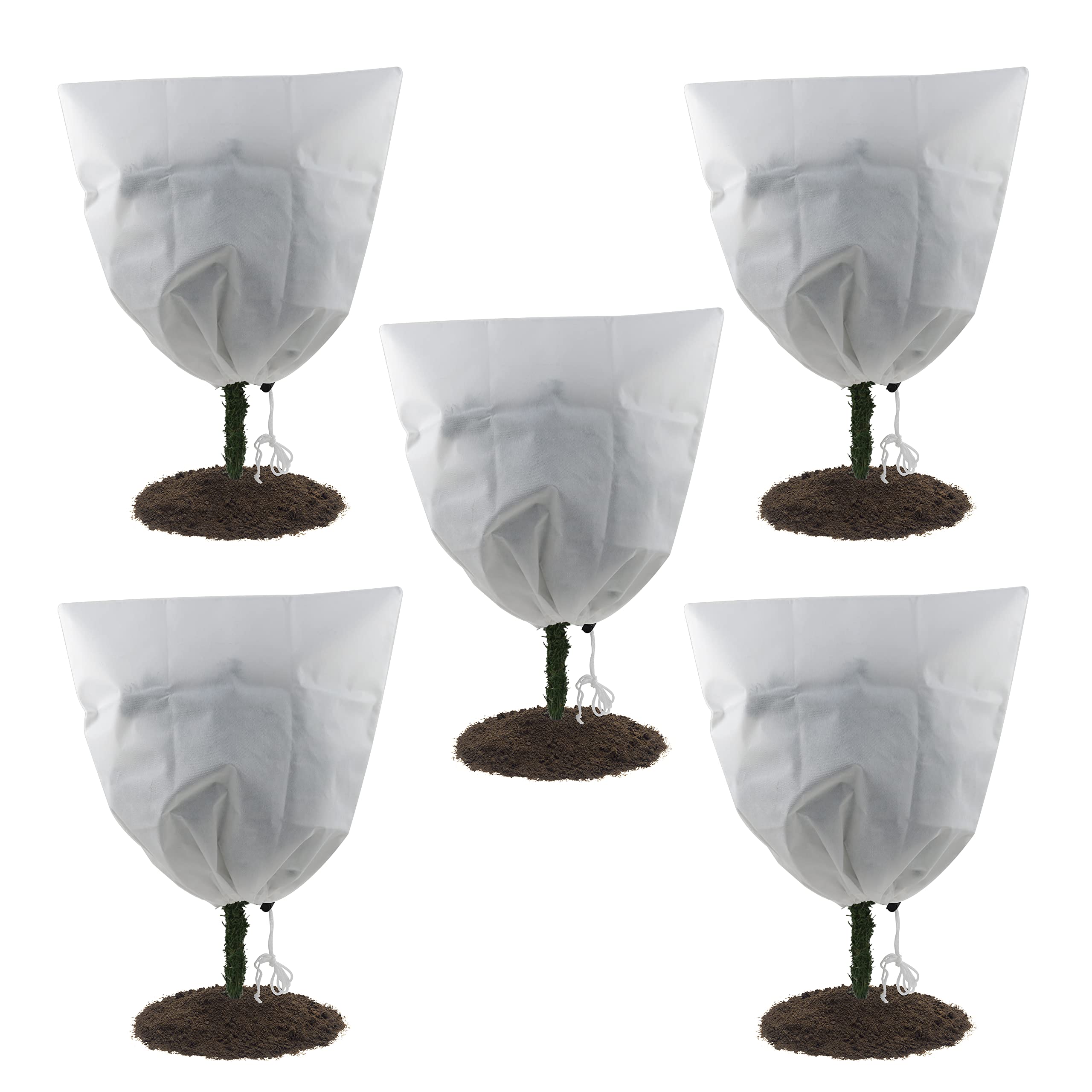 Gardzen 5-Pack Plant Covers Freeze Protection, Drawstring Tree Cover, Winter Freeze Plant Protection, Tree Jacket Frost Blanket for Outdoor Plants, 22.4" x 24"