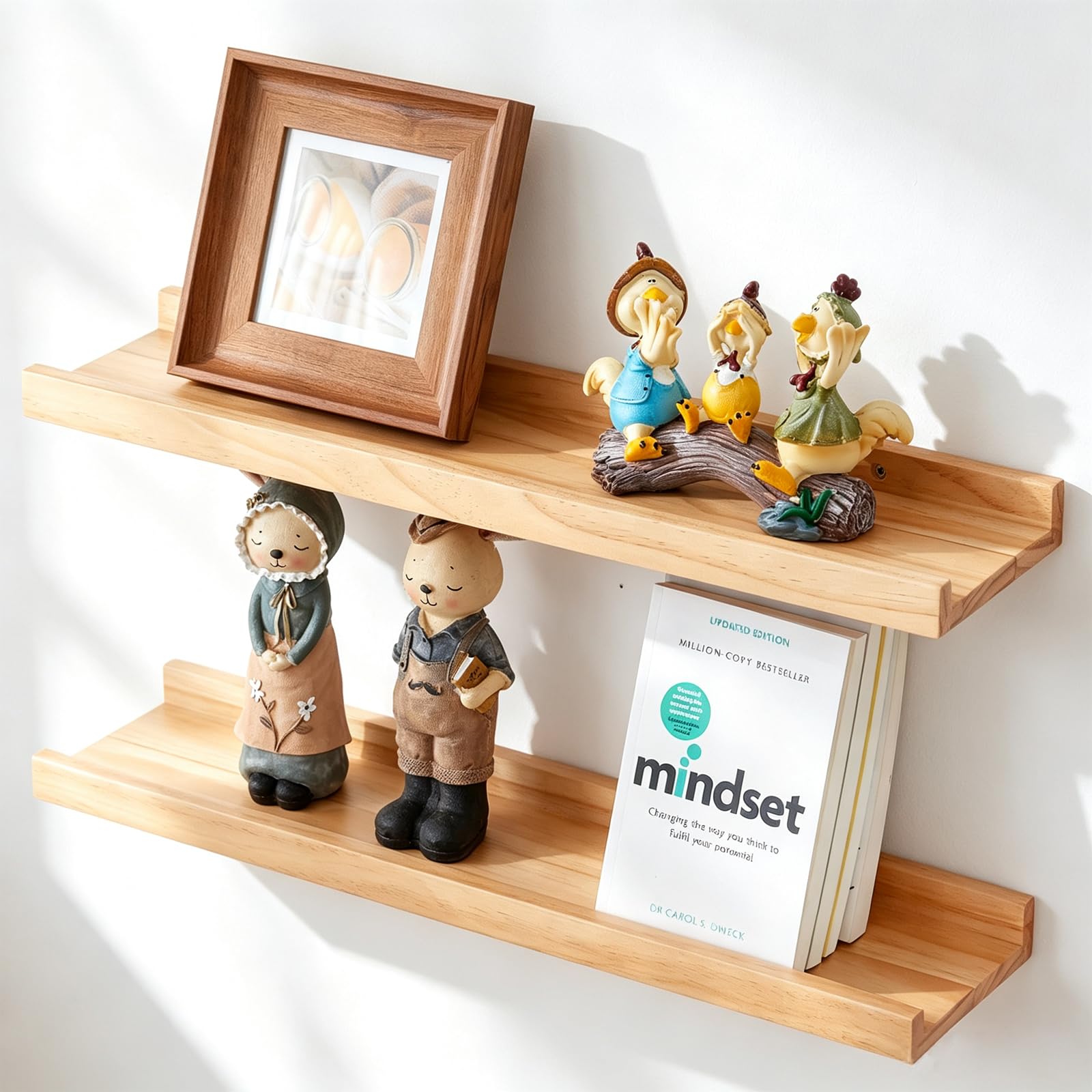 Mensola da Muro 2 Pezzi, Mensola da Parete, Scaffale Galleggiante in Legno Massello per Camera da Letto, Soggiorno, Cucina, Ufficio a Casa, Lavanderia, Ecc (Naturale, 40 cm)