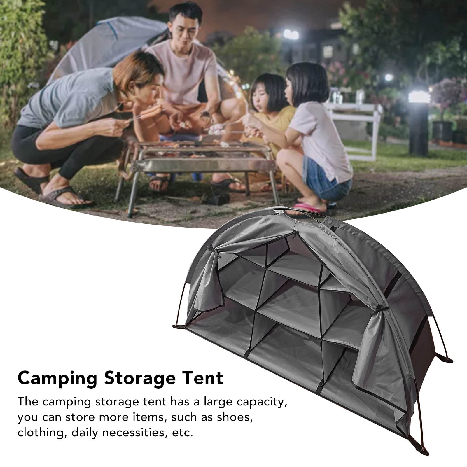 Acouto Organizzatore Pieghevole da Campeggio, Armadietto Portatile Pieghevole a Forma di Tenda di Grande capacità con 9 Ripiani per Stoviglie per Barbecue da Picnic in Casa (GRAY)