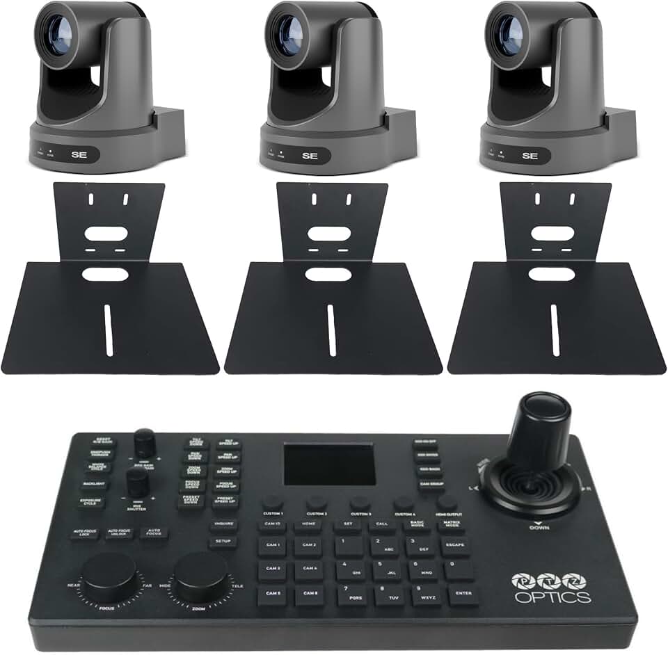 PTZOptics 3 x Move SE PTZ Camera with 30x Optical Zoom (PT30X-SE-GY-G3) + SuperJoy PTZ Controller + 3 x Wall Mount