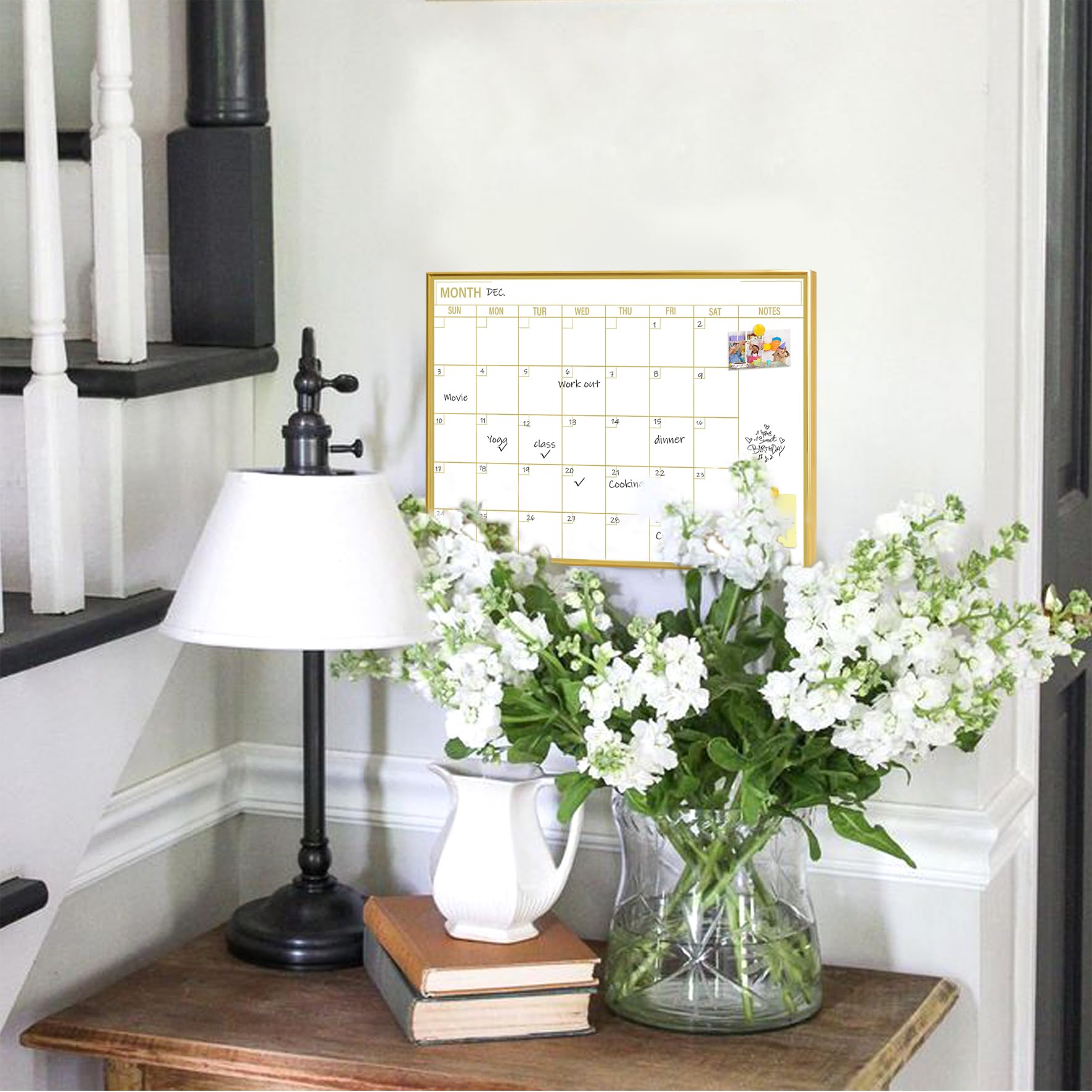 Whiteboard Mit Monatskalender – 33x43 Cm, Goldener Aluminiumrahmen, Magnetisch, Trocken Abwischbar