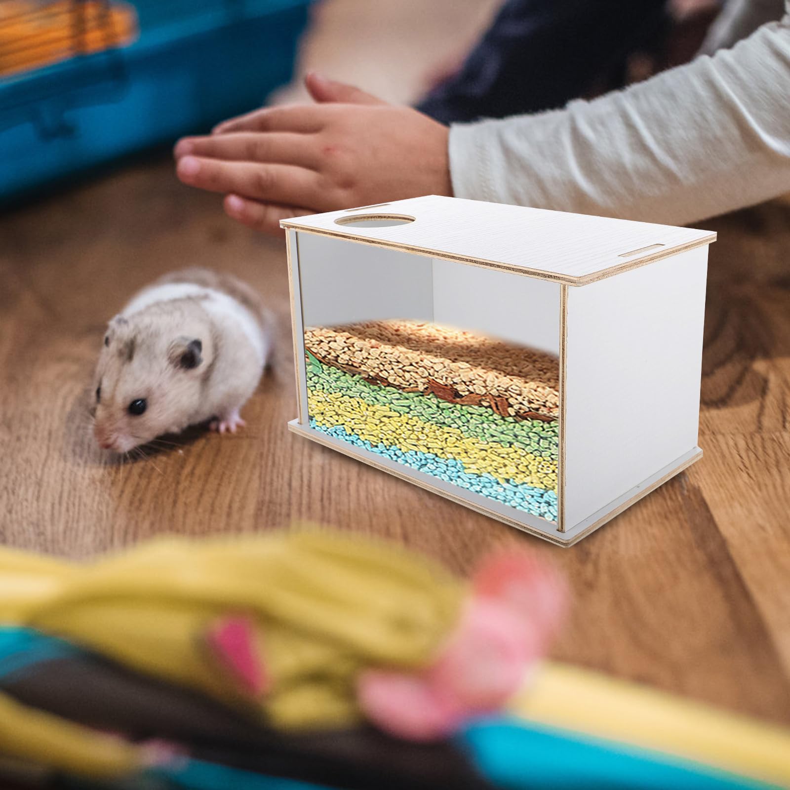 Holzbadewanne für Chinchillas mit Acrylscheibe Dekorative Sandbadbox Verhindert Sandverschütten Sicher für Spielen und Baden für Zuhause