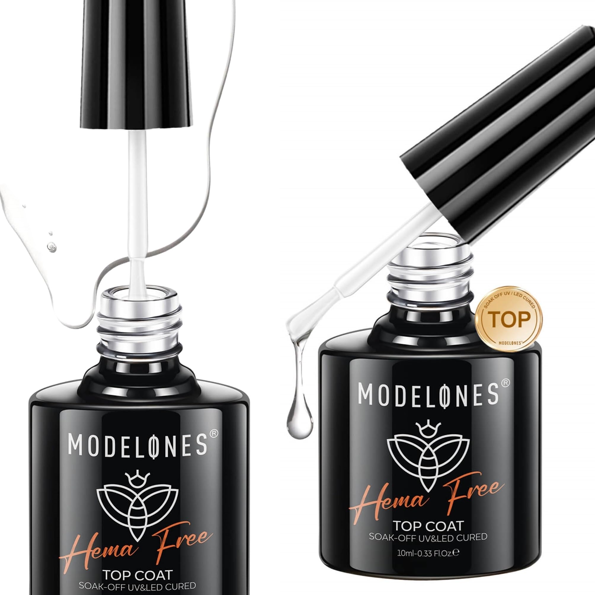 modelones Hema-Free Gel Top Coat, 1 Pcs from BELLE GAGA Clear Glossy Gel Top Coat No Wipe Long Lasting for Gel Polish, Acrylic Nails Soak Off Nail Lamp Nail Art Home Salon Manicure (Top Coat, 10ml)