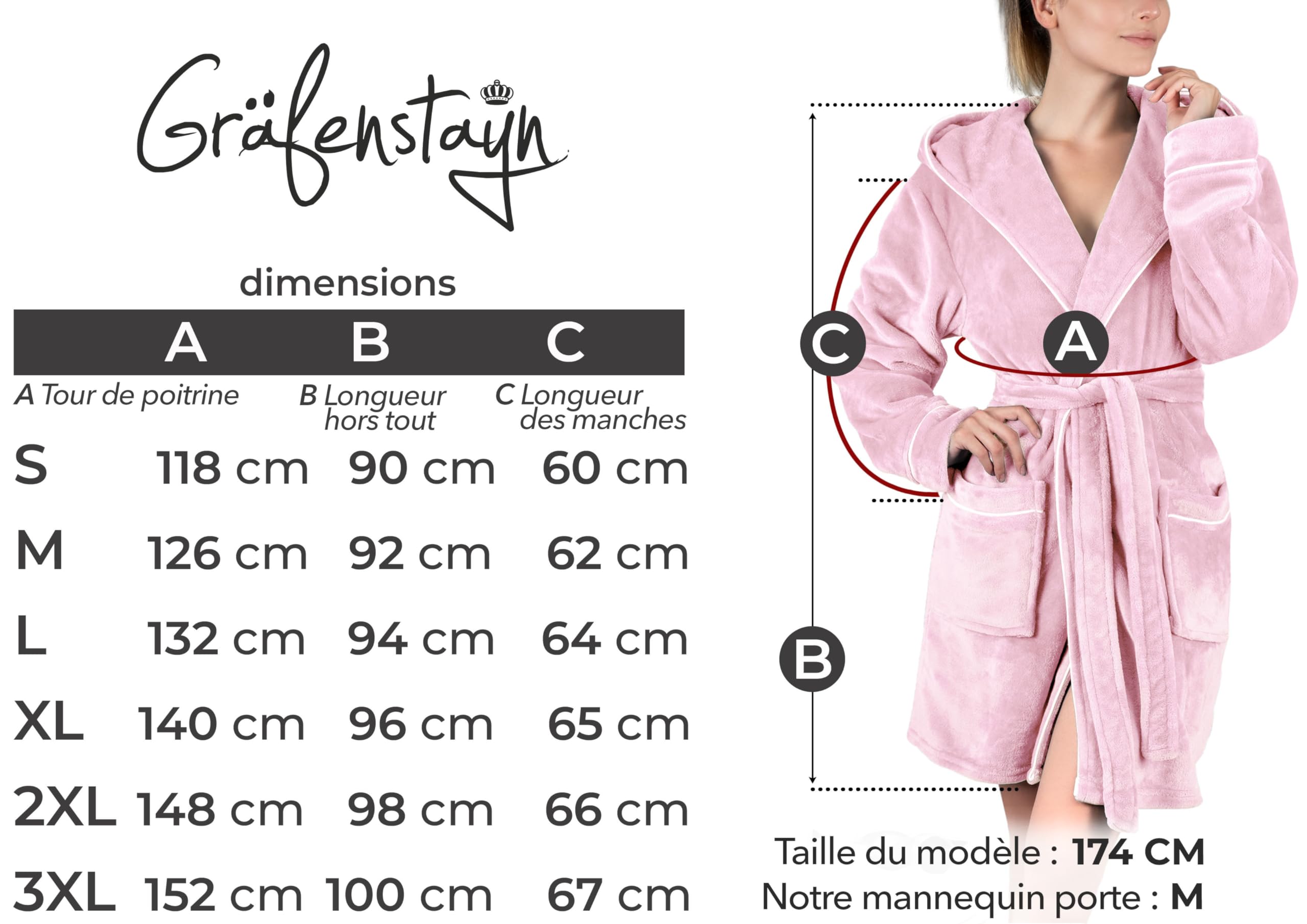 Gräfenstayn Peignoir Femme moelleux avec Capuche - Polaire moelleuse - Oeko-Tex Standard 100 - Peignoir de bain Court - Taille S - XXXL
