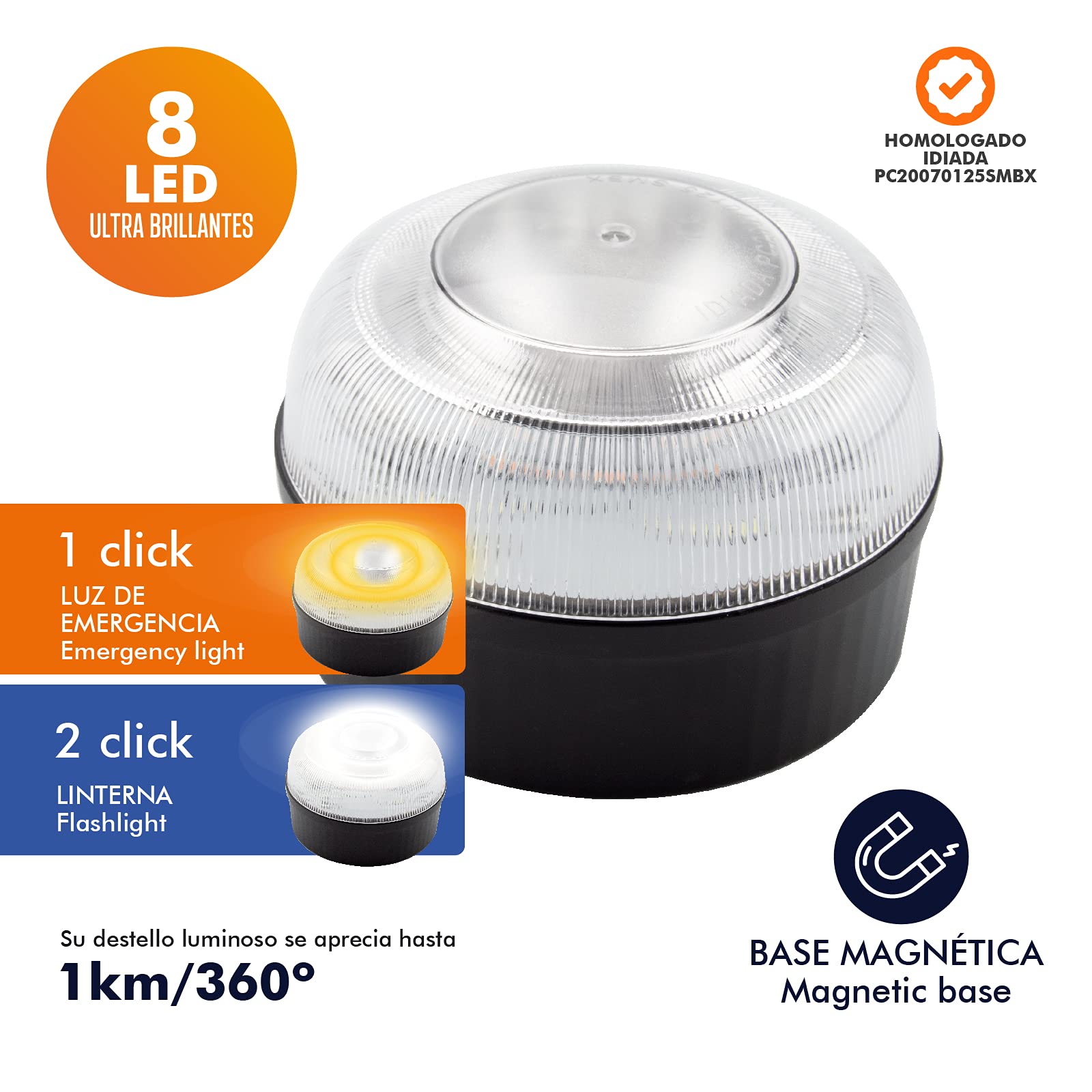 Balise V16 Lumière D'urgence LED Pour Voiture Et Moto - Base Magnétique, 4 Modes, Fonctionne Avec Piles AAA - Alternative Au Triangle De Danger