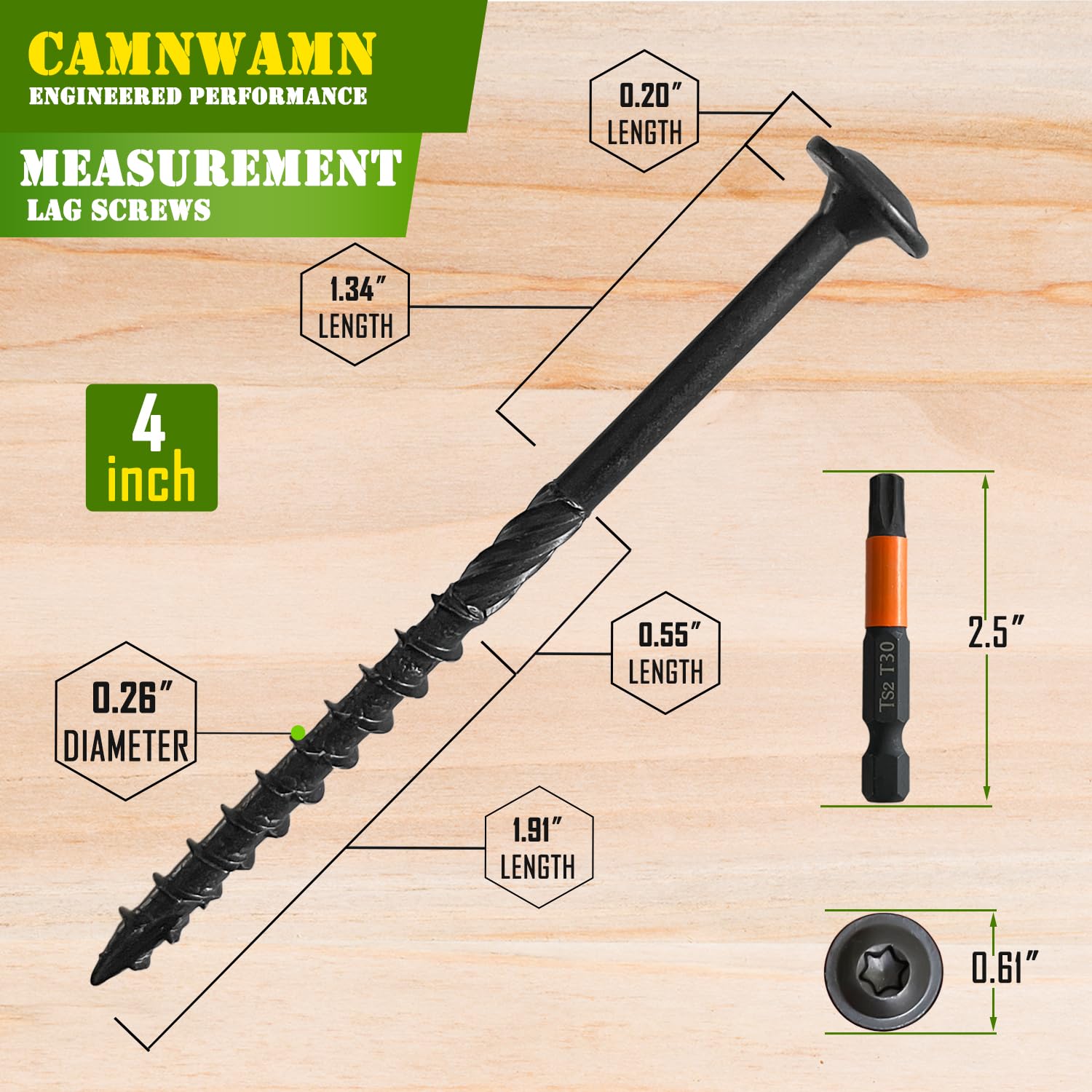 Black Lag Screws - Pack of 50 #14 x 4 -3