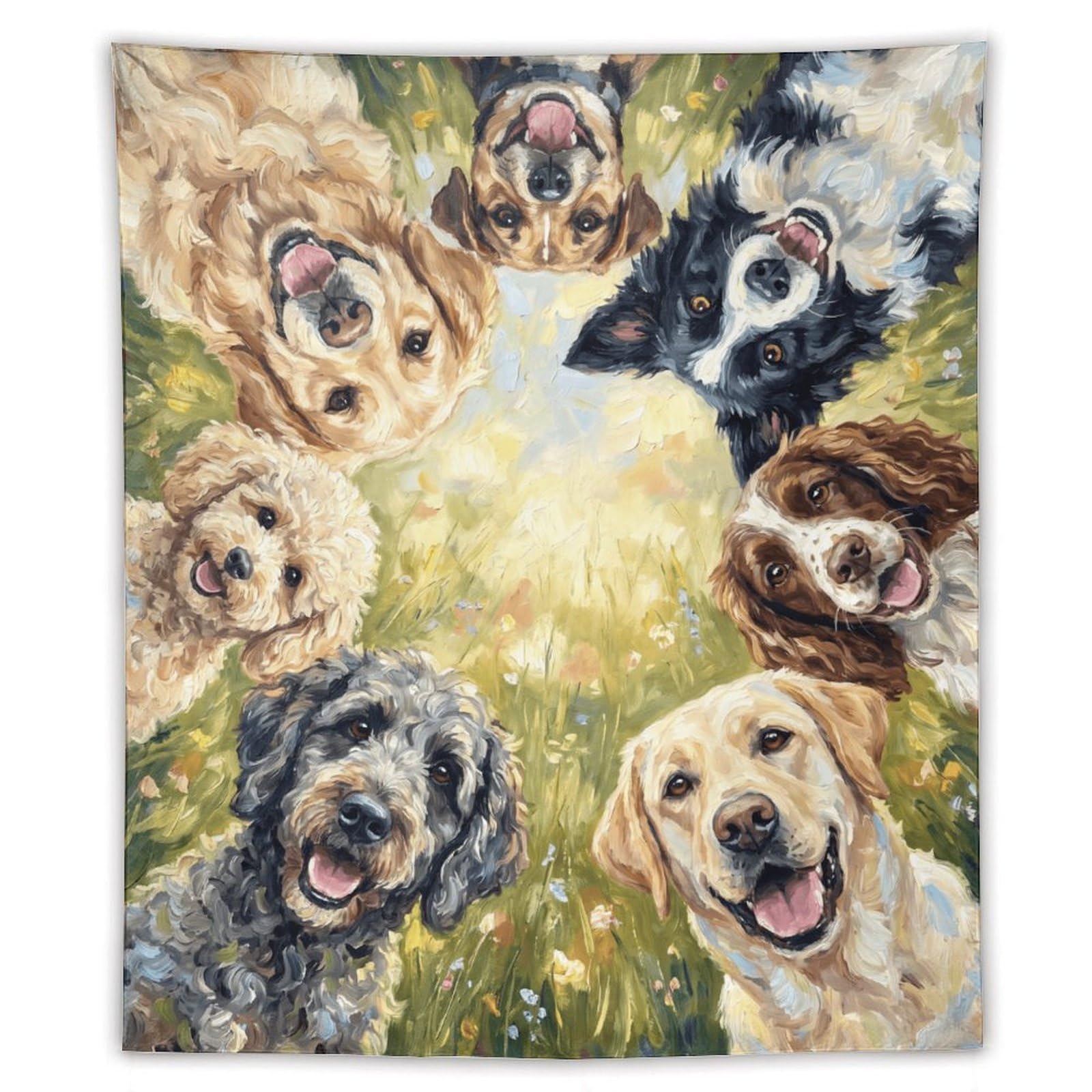 W7C8U2X3 Happy Dogs Wildflower Wall Tapestry, Group Pet Portrait