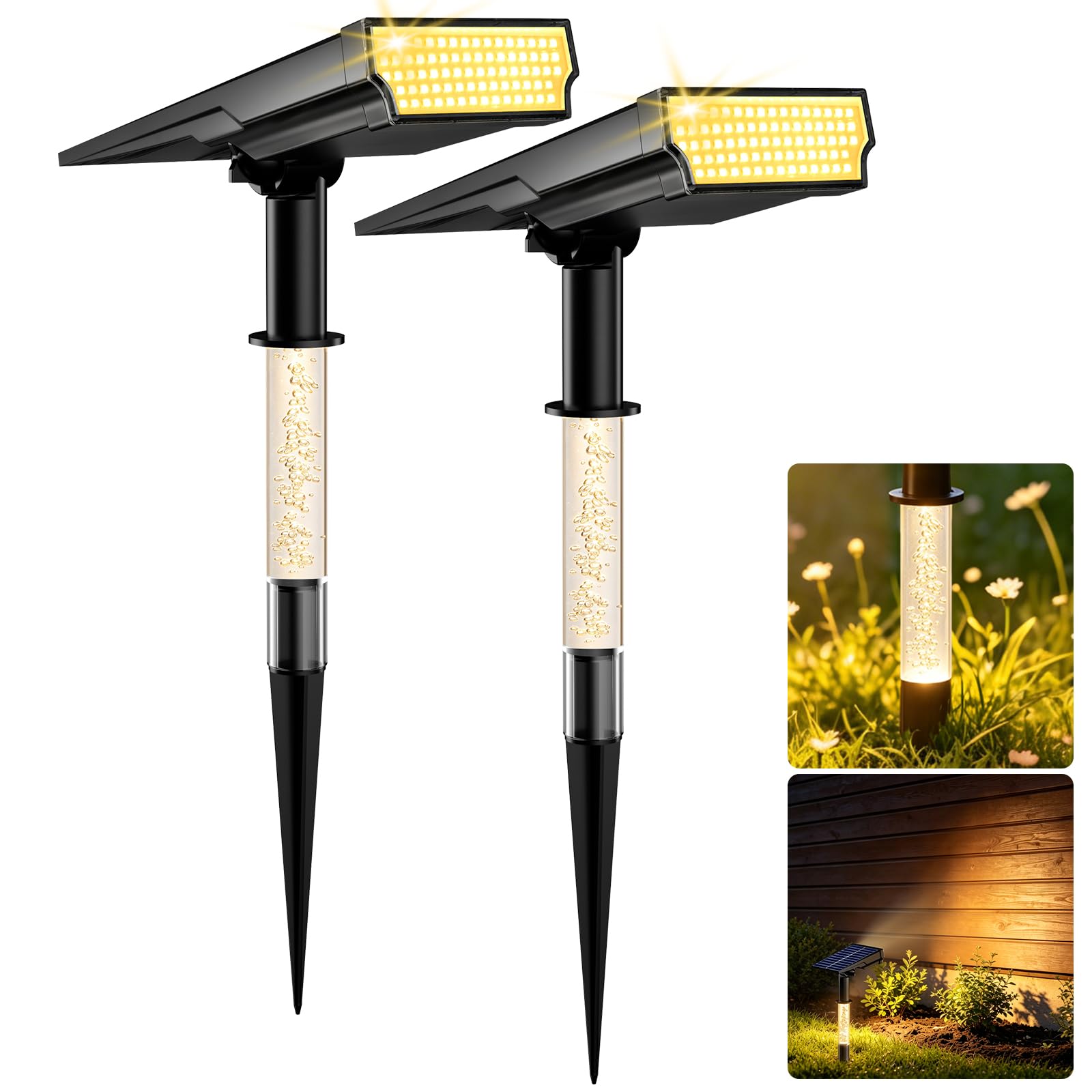 Solar Spot Lights Outdoor Waterproof, Warm White 2 Pack