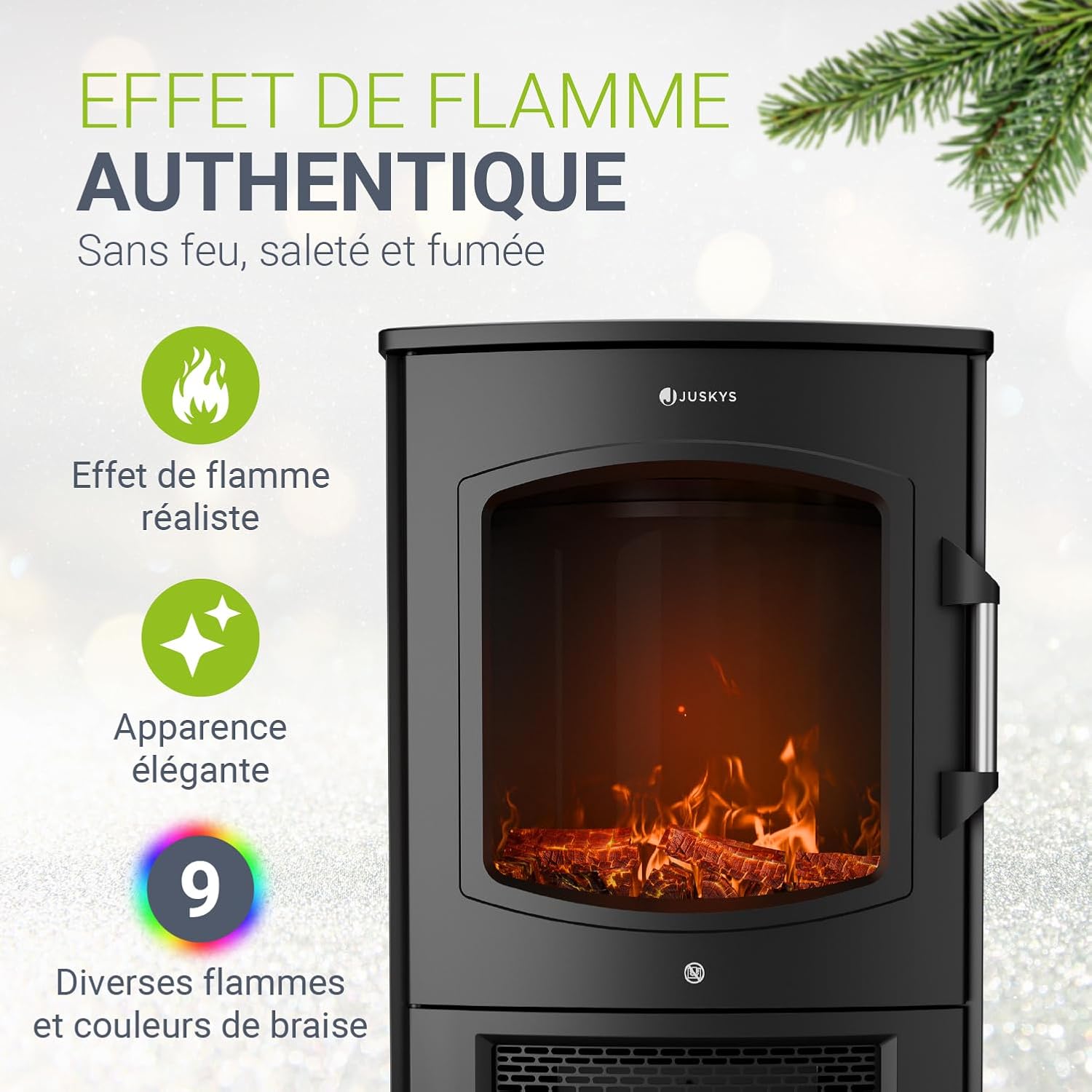 Juskys Electric Fireplace with realistic LED flame effect