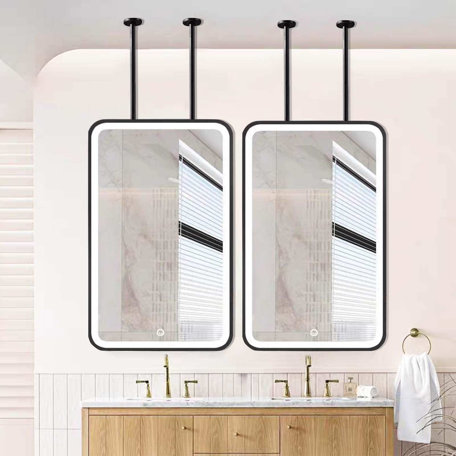 FGXHHS Modern Square LED Mirrors Floating Bathroom Vanity Makeup Mirror Black Metal Frame Wall for Washrooms Apartment Home(50cmx60cm)